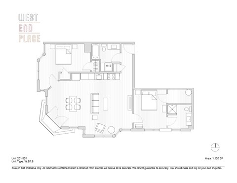 Floor plan for 2 beds, 2 baths, 1155 sqft